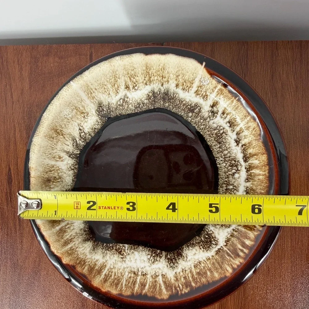 Pfaltzgraff 1970s Stoneware Drip Glaze Salad Lunch Plates Brown Set of 6 7.25